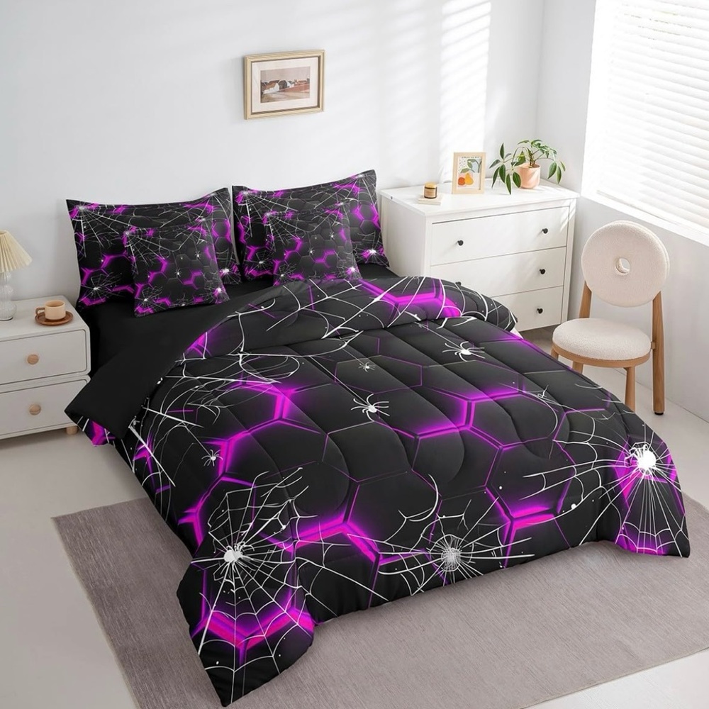 Full size 7 piece bed in a bag gothic geometric purple spider web